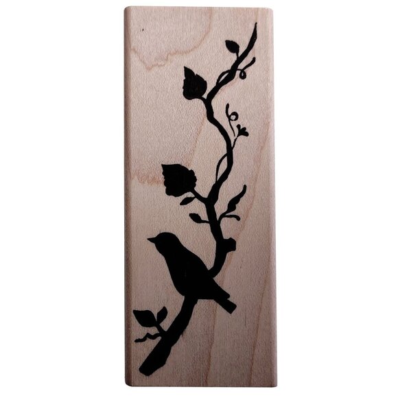 Bird Branch Rubber Stamp By Memory Box USA Wood-Mounted 4.5" X 1.5" - Picture 1 of 5